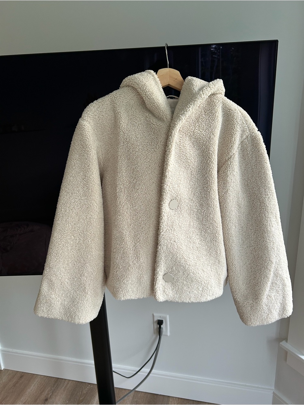 Club Monaco Cream Hooded Sherpa Jacket